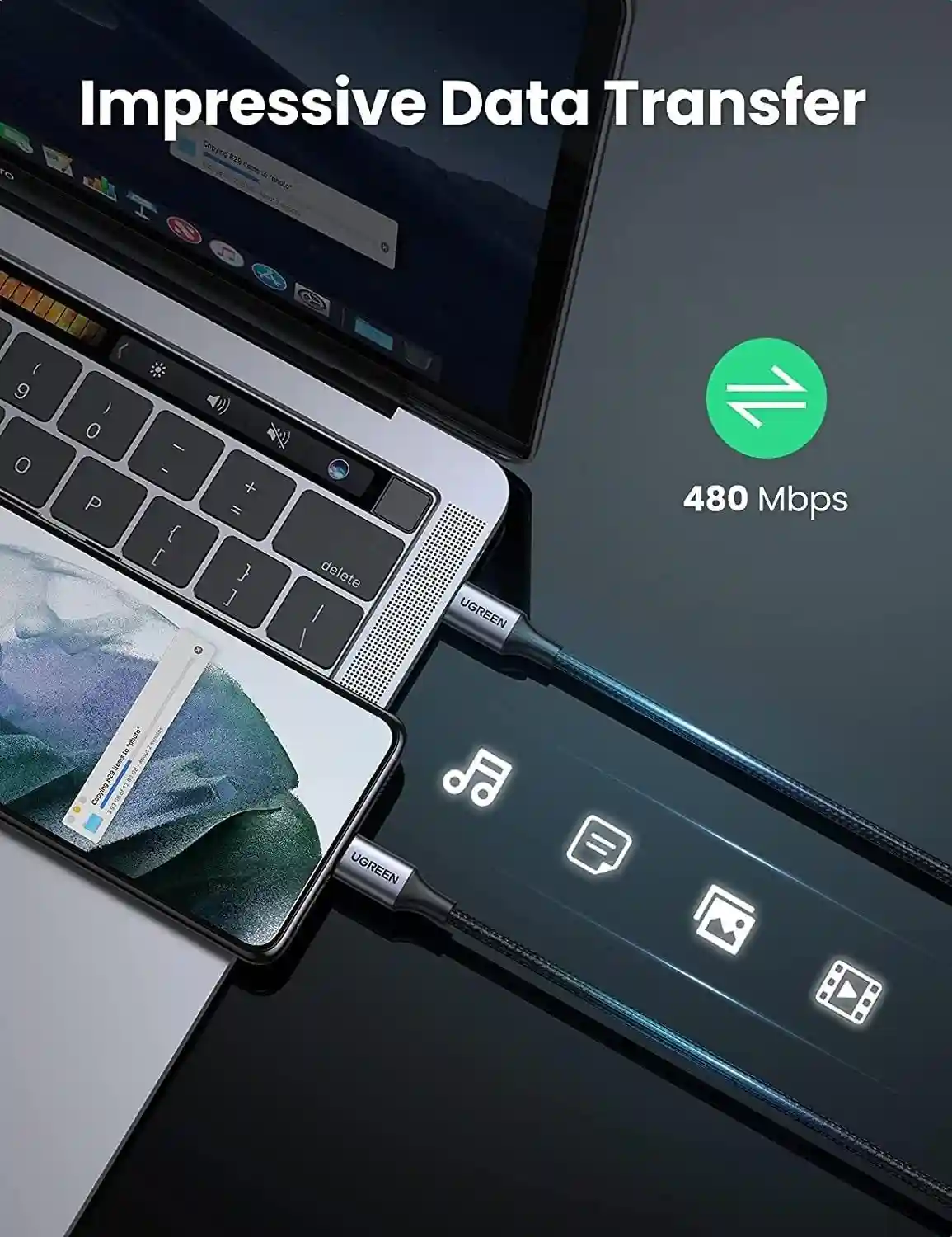 Ugreen USB-C to USB-C Cable 60W Braided 2M - Black Ugreen USB-C to USB-C Cable 60W Braided 2M - Black