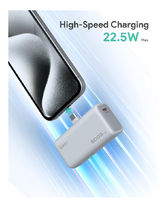 أوكي سبارك ميني باور بانك 5,000 مللي أمبير بقدرة 20 واط مع منفذ USB-C مدمج - رمادي | PB-Y59 أوكي سبارك ميني باور بانك 5,000 مللي أمبير بقدرة 20 واط مع منفذ USB-C مدمج - رمادي | PB-Y59