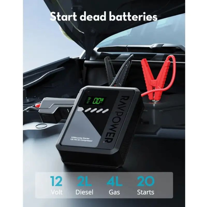 RavPower Car Jump Starter with Air Compressor 8000mAh 29.6Wh - Black | RP-PB1240