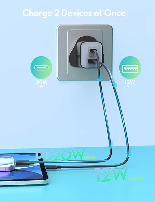 RavPower Pioneer Wall Charger 35W PD 2-Port - Black | RP-PC1046