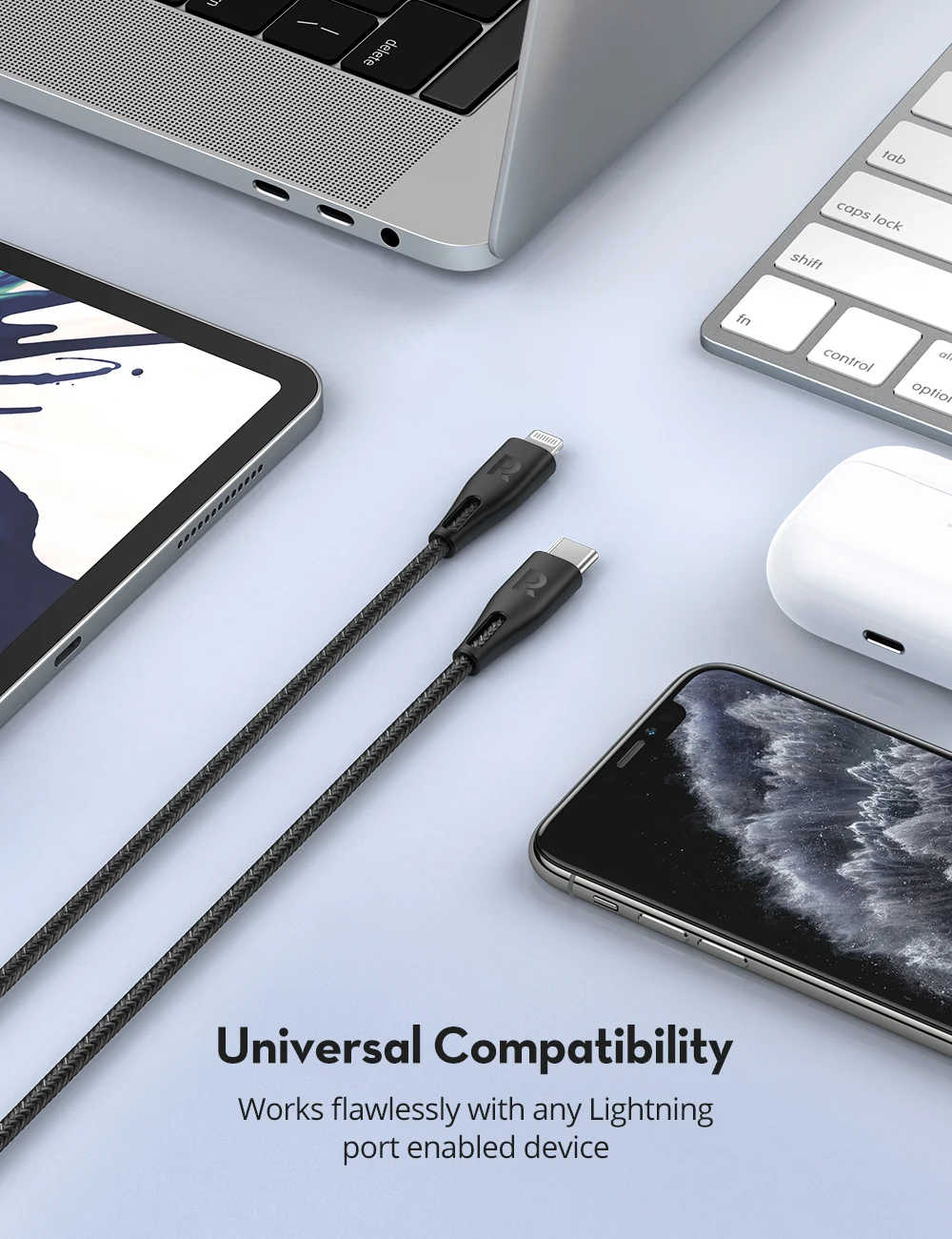RavPower USB-C To Lightning Connector Data Cable, 1.2 Meter, Black - RP-CB1017