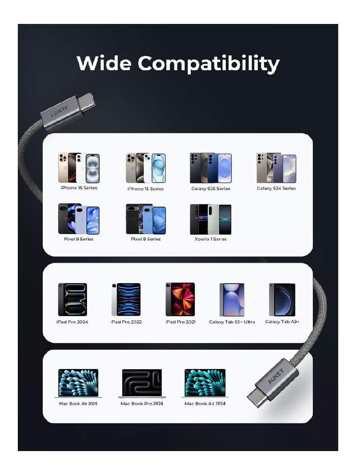 أوكي سيركلت بلينك كابل USB-C إلى USB-C بقدرة 240 واط بطول 1 متر - أسود | CB-DCC241 أوكي سيركلت بلينك كابل USB-C إلى USB-C بقدرة 240 واط بطول 1 متر - أسود | CB-DCC241