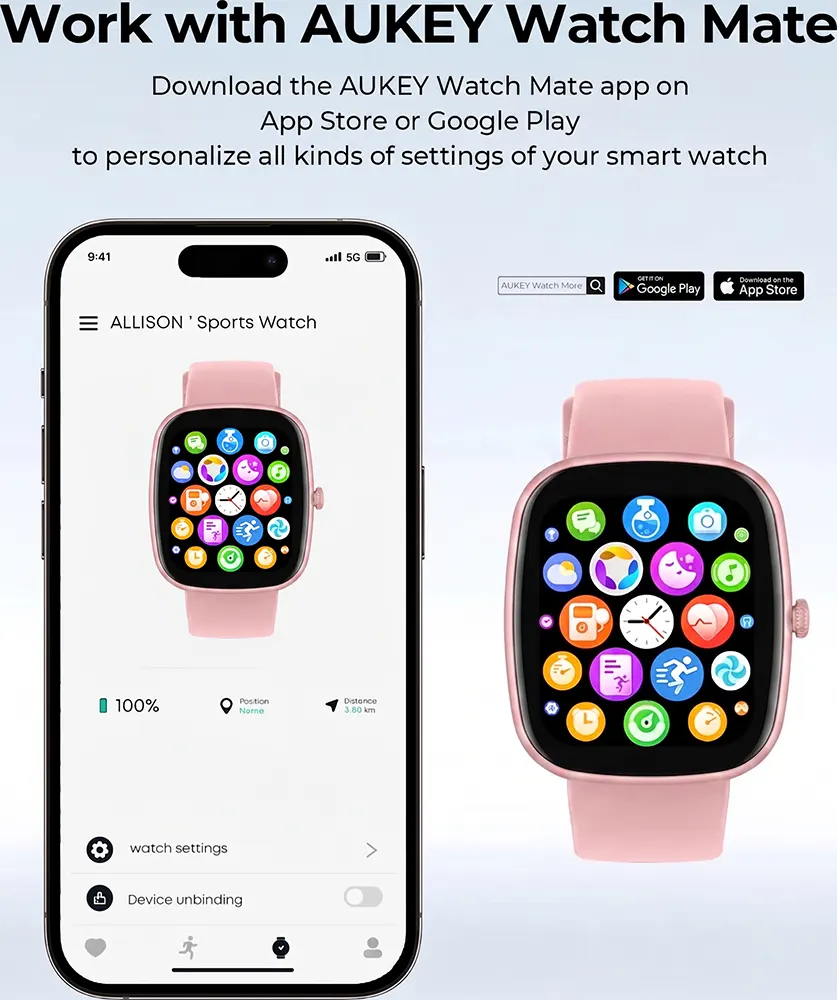 Aukey Smart Watch 2S 1.83 Inch TFT - Pink | SW-2S