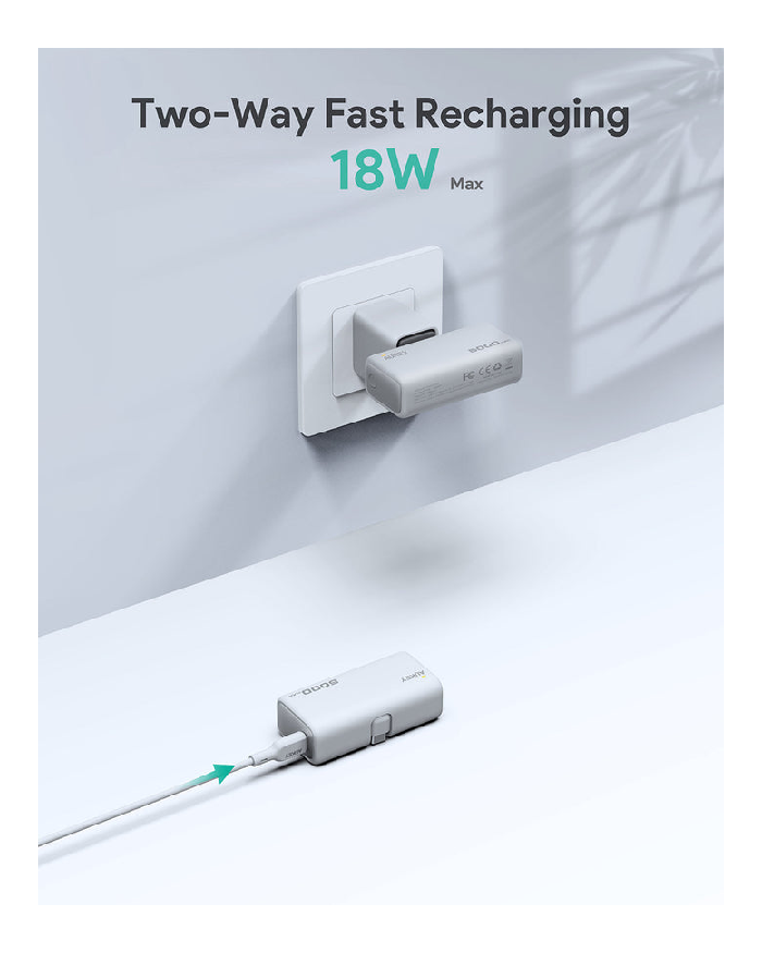 أوكي سبارك ميني باور بانك 5,000 مللي أمبير بقدرة 20 واط مع منفذ USB-C مدمج - رمادي | PB-Y59 أوكي سبارك ميني باور بانك 5,000 مللي أمبير بقدرة 20 واط مع منفذ USB-C مدمج - رمادي | PB-Y59