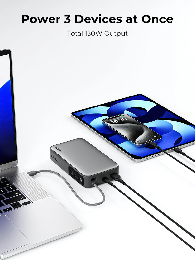 أوكي سبارك سلينج كومباكت باور بانك 20,000 مللي أمبير بقدرة 100 واط مع كابل USB-C مدمج - أسود | PB-Y48