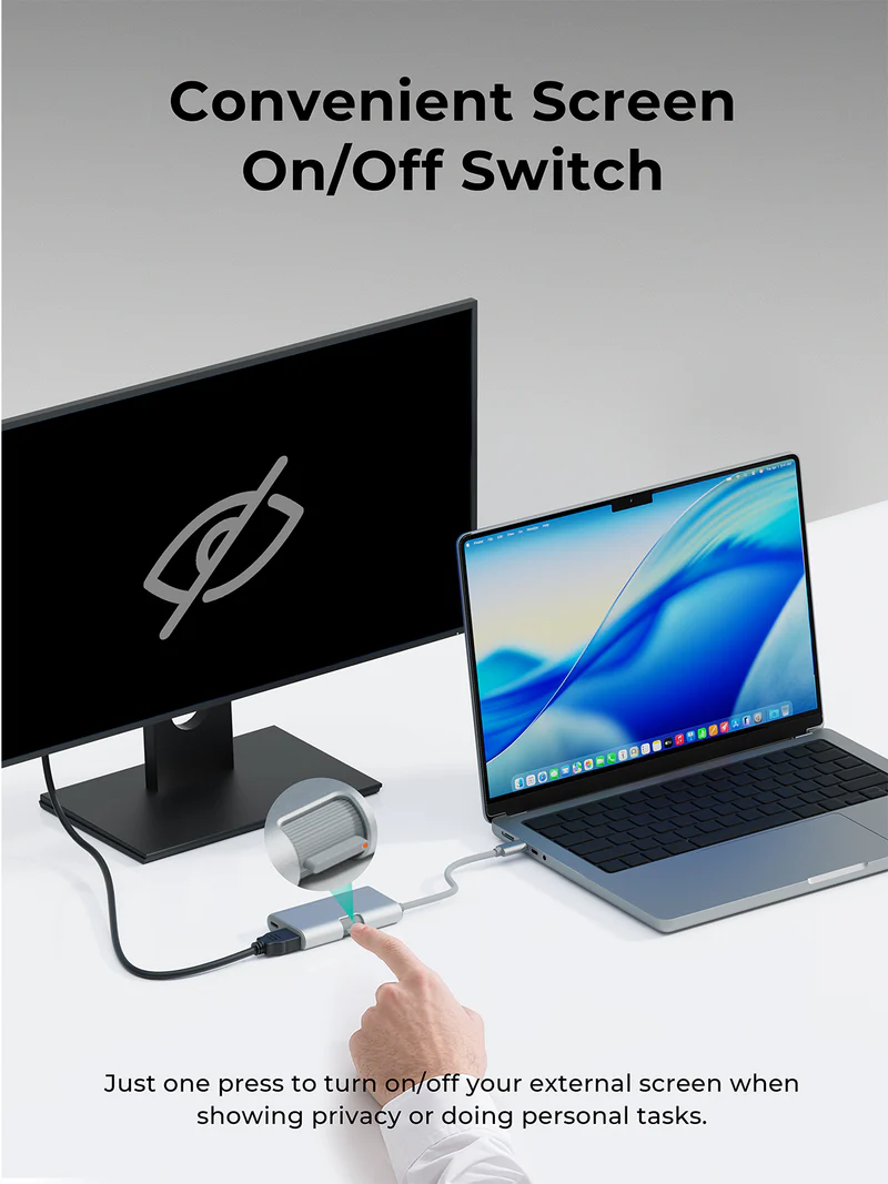 أوكي ترافل دوك موزع USB-C 3 في 1 - رمادي | UH-CUH01 أوكي ترافل دوك موزع USB-C 3 في 1 - رمادي | UH-CUH01