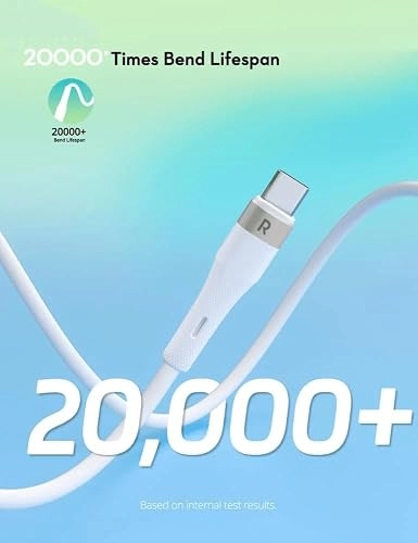 راف باور كابل USB-C to USB-C بقدرة 60 واط - أبيض | RP-CB1038
