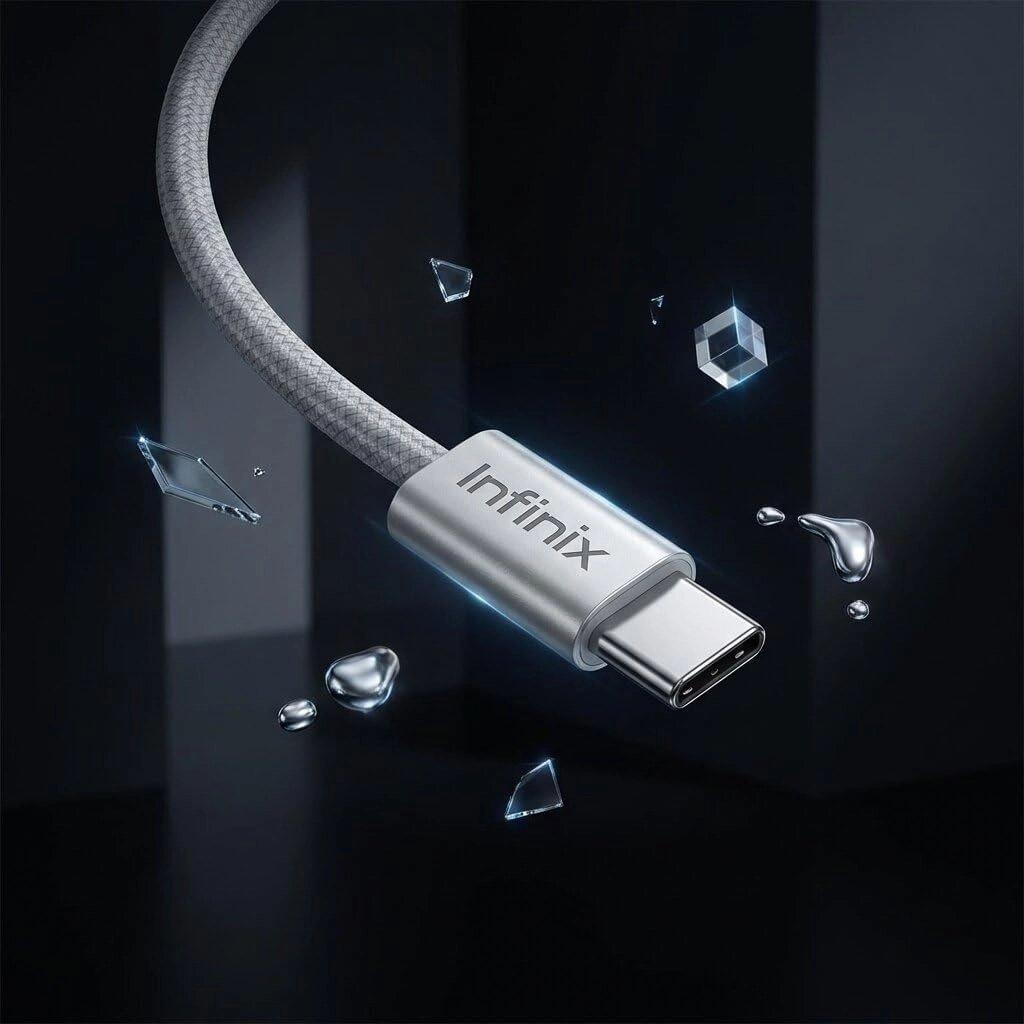 إنفينيكس كابل USB-C to USB-C بقدرة 60 واط، بطول 1 متر، مضفر متين - رمادي