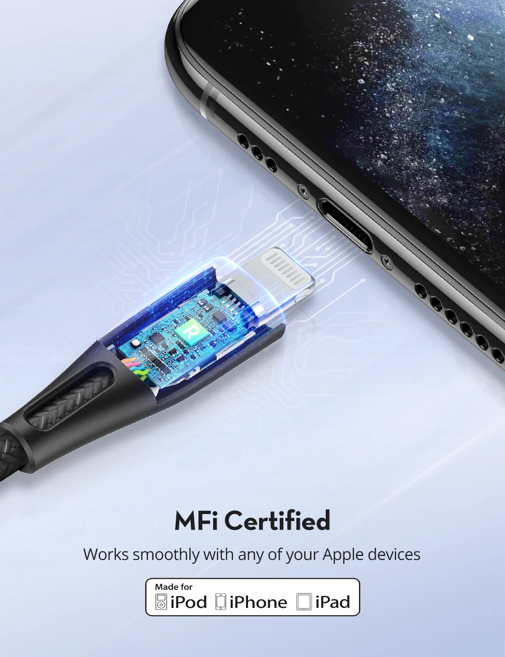 RavPower USB-C To Lightning Connector Data Cable, 1.2 Meter, Black - RP-CB1017