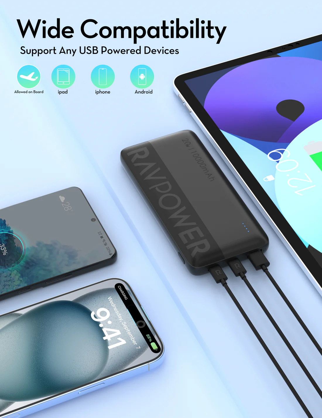 راف باور باور بانك 10000 مللي أمبير، 20 واط PD Pioneer - أسود | PB1228