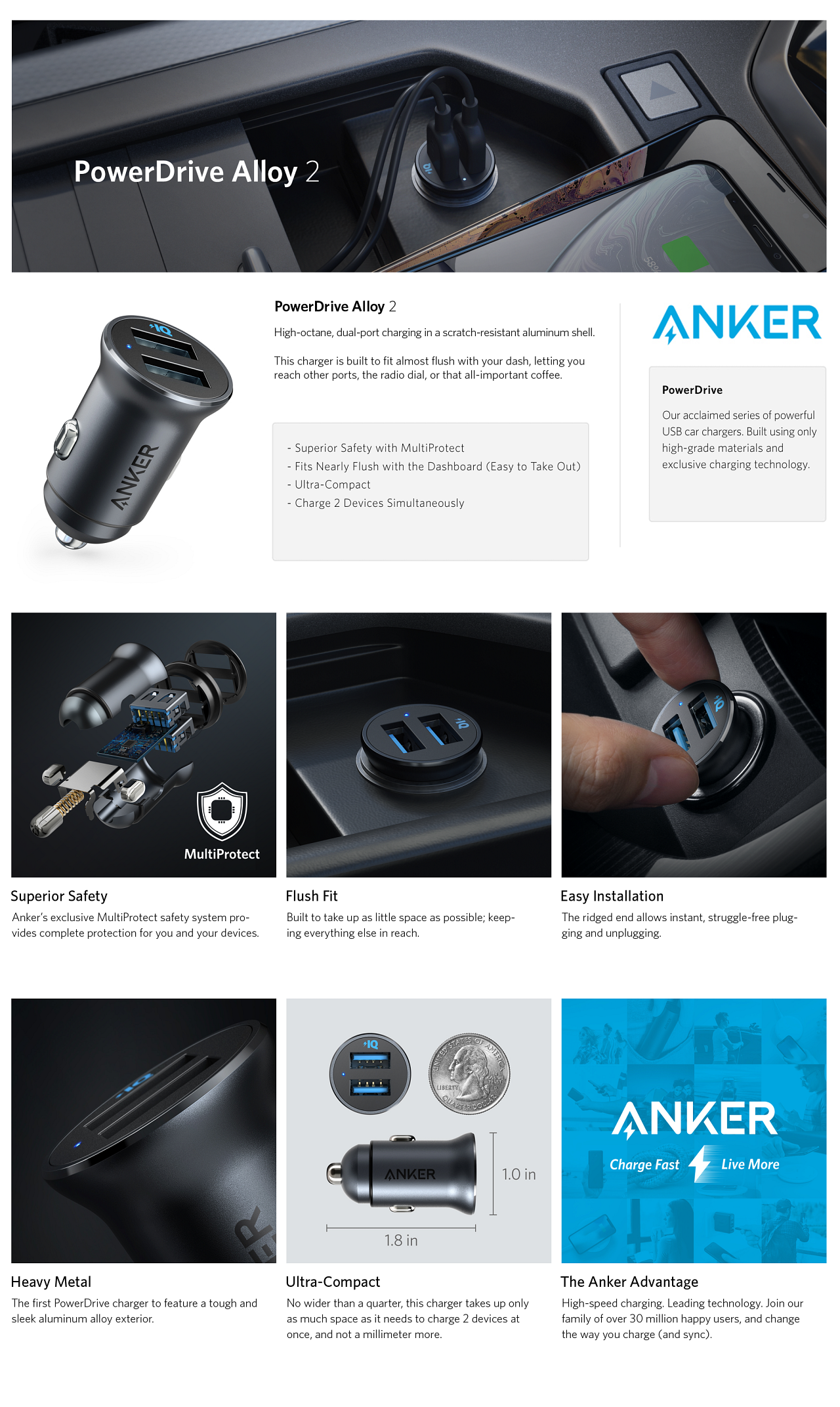 Anker PowerDrive II Alloy, Black Anker PowerDrive II Alloy, Black