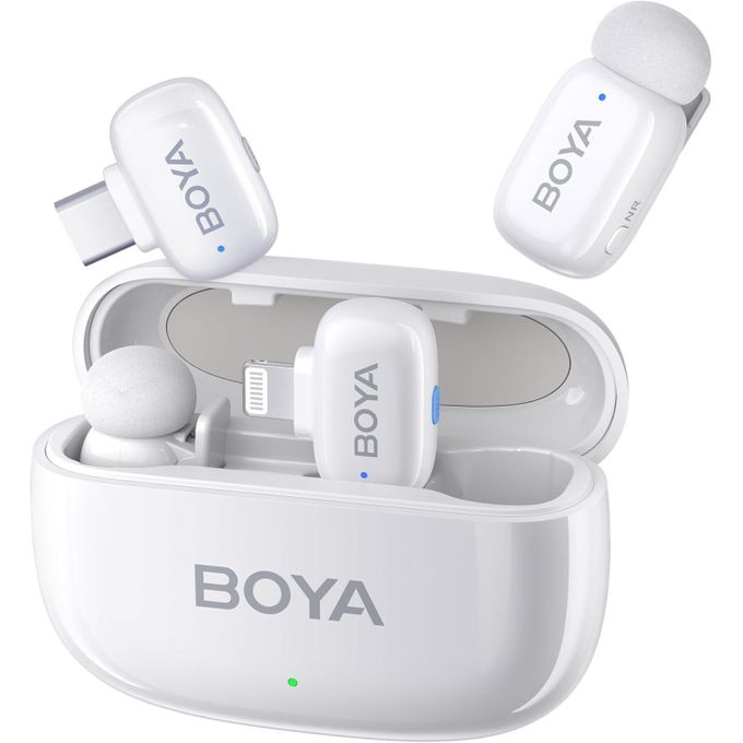 BOYA Mini 13 For ( Andriod Type C and I phone IOS ) Dual Wireless Microphone With Charging Case "White"