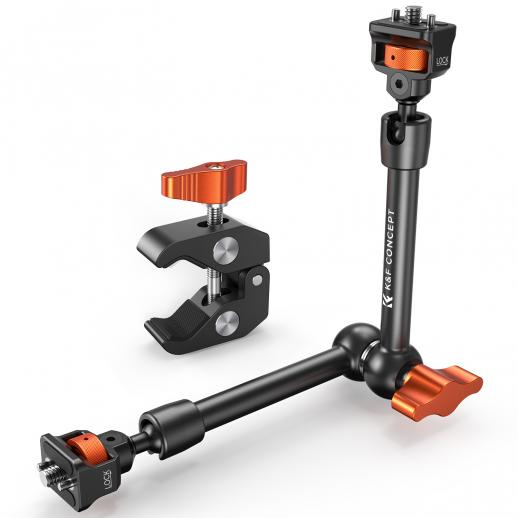 K&F Concept 11″ Magic Arm with Super Clamp, Articulating Friction Arm Kit with 1/4″ & 3/8″ Screw & Cold Shoe Mount (KF31.132)