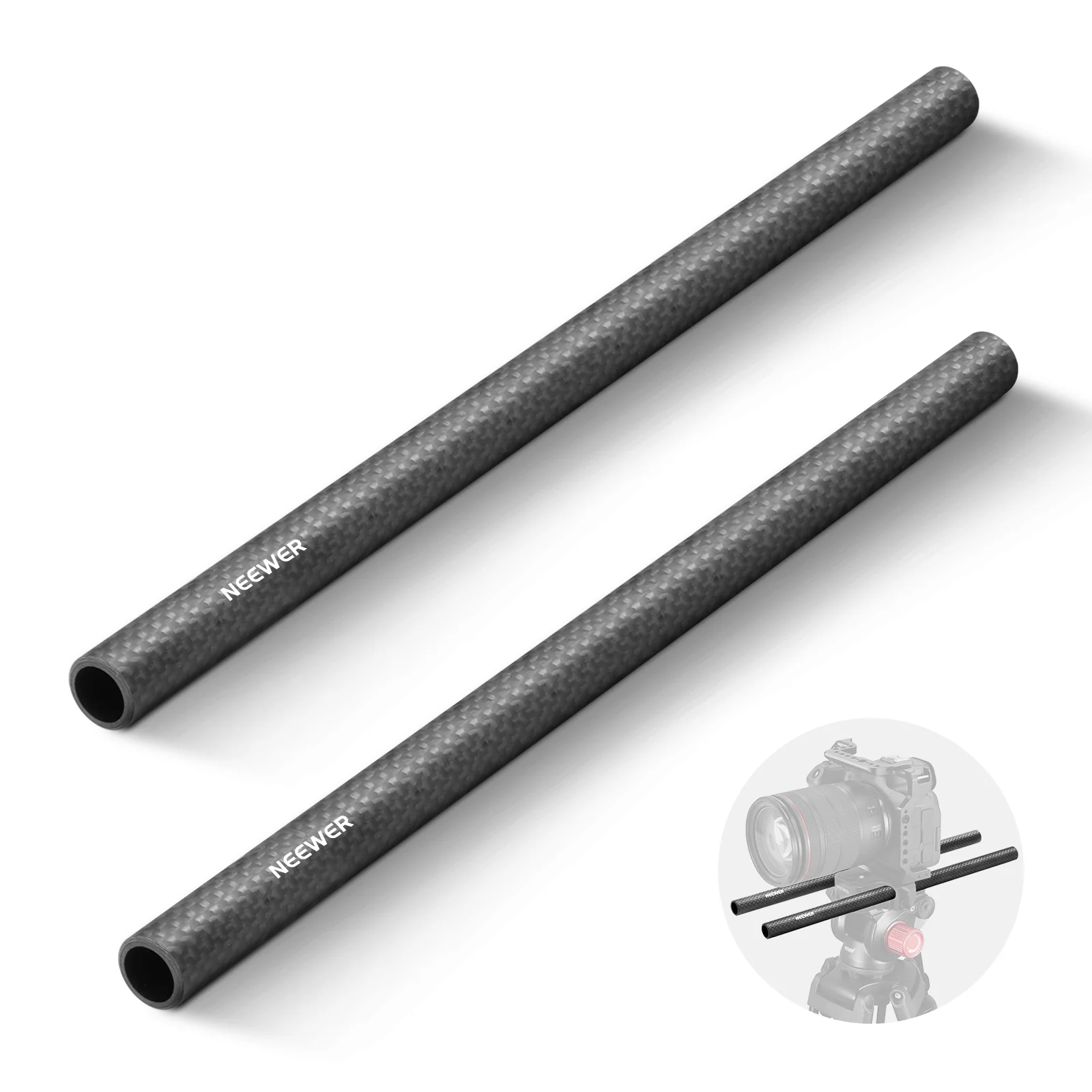 NEEWER 2 Pack 15mm Extension Rods Carbon Fiber 30cm
