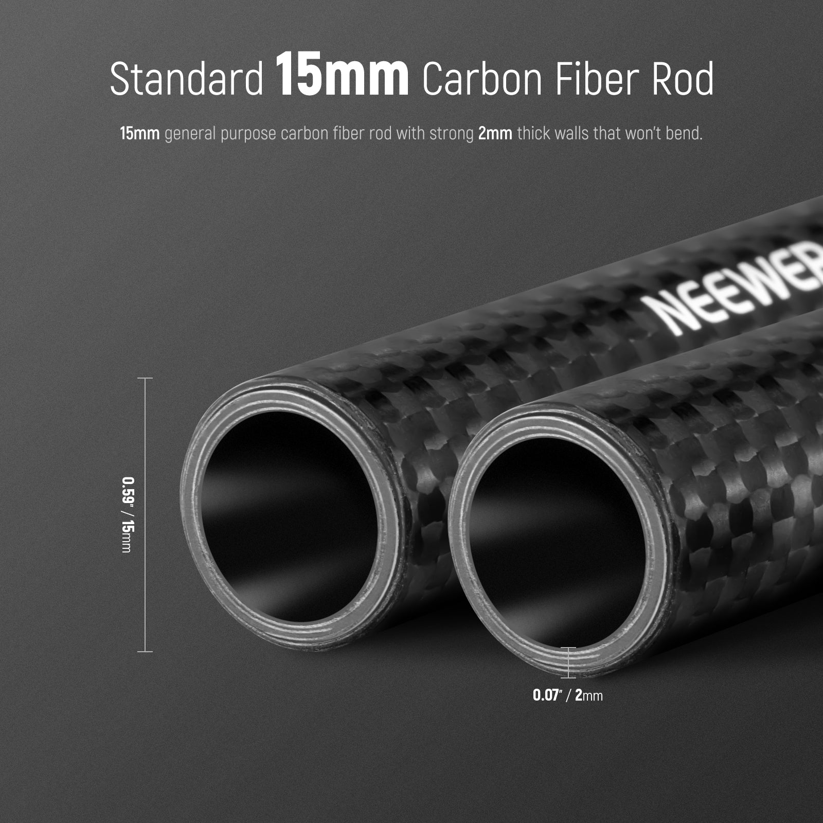 NEEWER 2 Pack 15mm Extension Rods Carbon Fiber 40cm