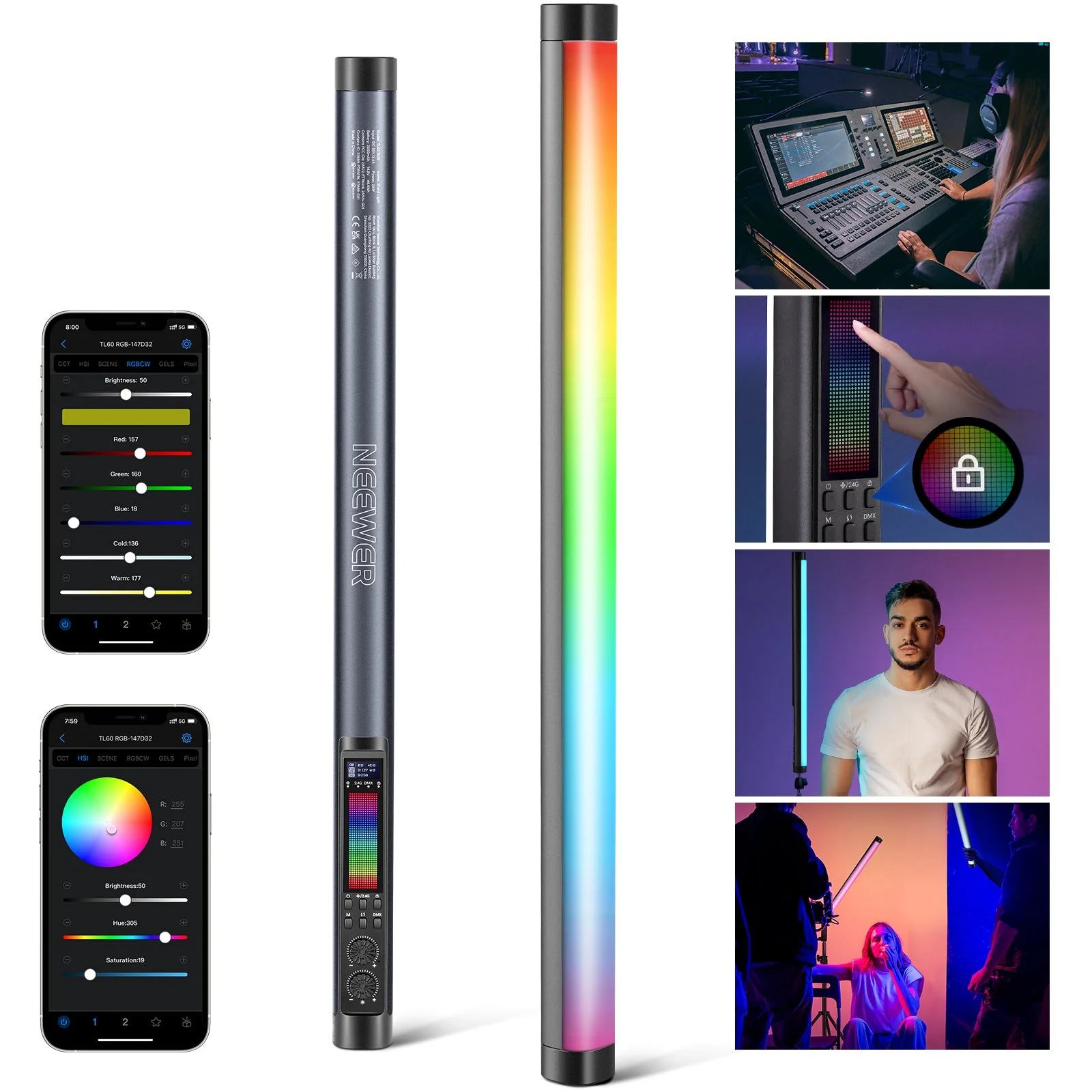 عصا إضاءة أنبوبية RGB بقوة 20 واط من NEEWER TL60