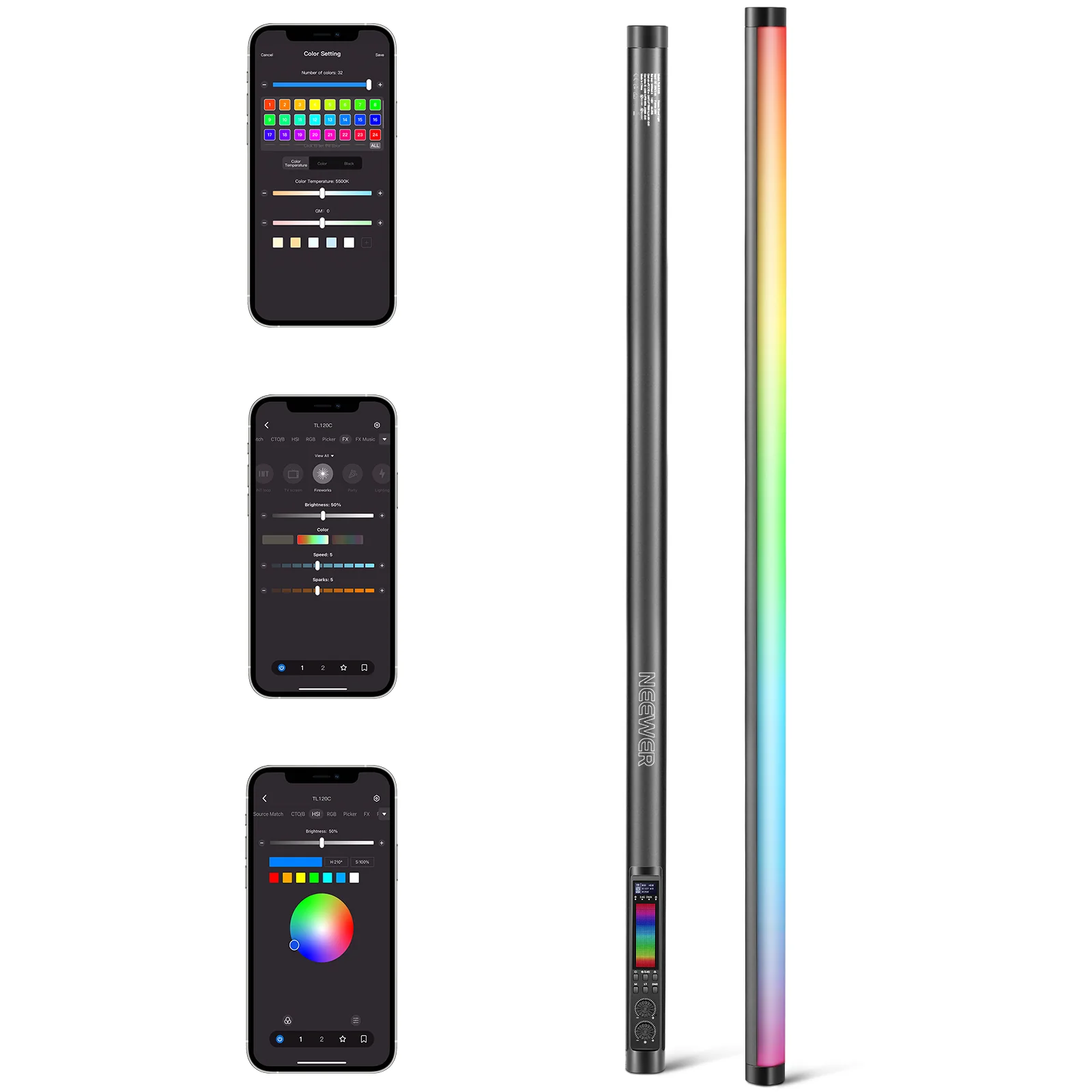 مصباح أنبوبي NEEWER TL120C RGB بقوة 42 واط مع تحكم APP/2.4G/DMX