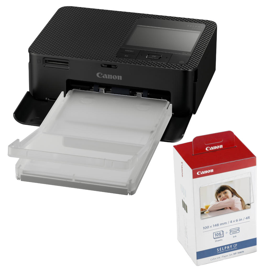 Canon SELPHY CP1500 Compact Photo Printer (Black) + Canon KP-108IN Ink/Paper Set