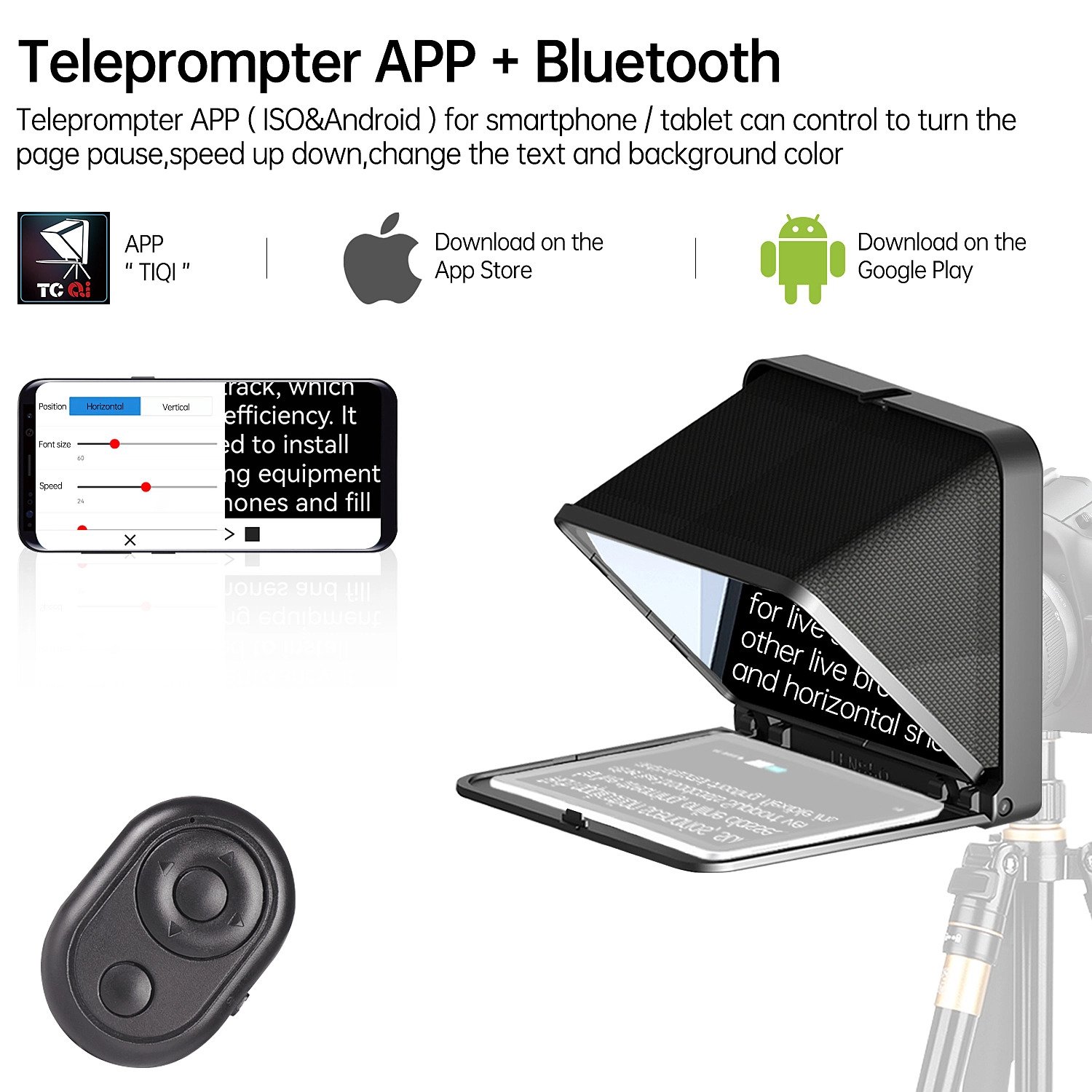 LENSGO TC7 Teleprompter for iPad Tablet Smartphone DSLR Camera w/Remote Control, APP Compatible with iOS & Android System for Online Teaching Vlogger Live Streaming Interview, Fold in One Sec