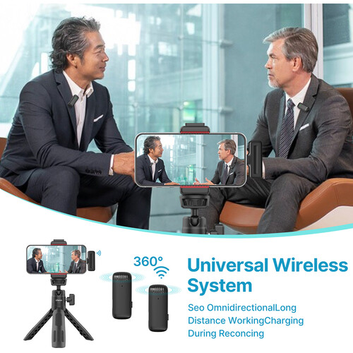 Ulanzi J12 2-Person Wireless Microphone System with Lightning Connector for iOS Devices (Black)