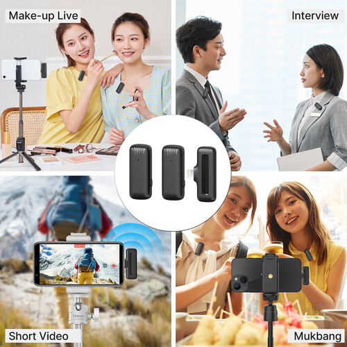 Ulanzi J12 2-Person Wireless Microphone System with Lightning Connector for iOS Devices (Black)