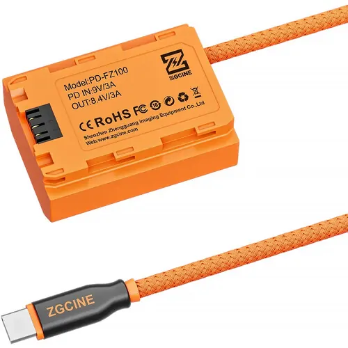 ZGCINE USB-C PD to Sony NP-FZ100 Dummy Battery with Braided Wire 23.6″ (PD-FZ100)