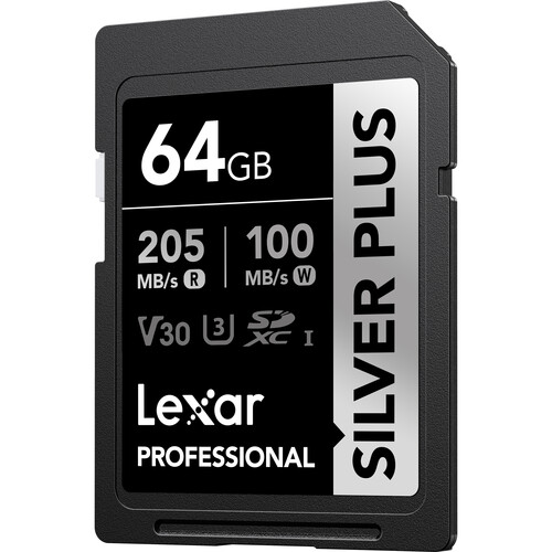 بطاقة ذاكرة Lexar Professional SILVER PLUS UHS-I SDXC بسعة 64 جيجابايت وسرعة 205 ميجابايت/ثانية