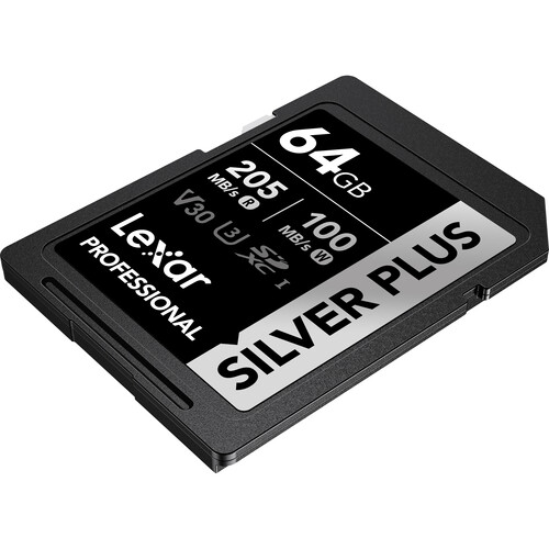بطاقة ذاكرة Lexar Professional SILVER PLUS UHS-I SDXC بسعة 64 جيجابايت وسرعة 205 ميجابايت/ثانية