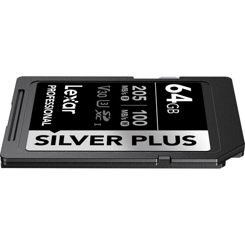 بطاقة ذاكرة Lexar Professional SILVER PLUS UHS-I SDXC بسعة 64 جيجابايت وسرعة 205 ميجابايت/ثانية