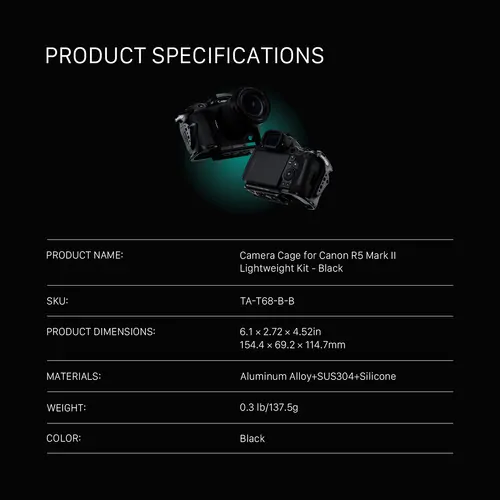 Tilta Lightweight Camera Cage Kit for Canon R5 Mark II (Black) TA-T68-B-B