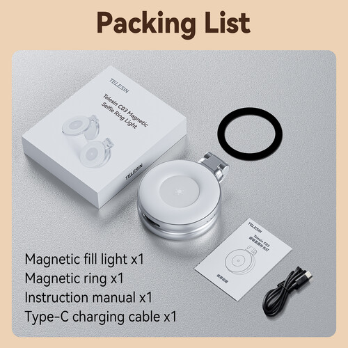TELESIN C03 Magnetic Ring Light for Phones (Silver) S5-BGD-01