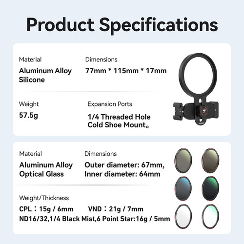 TELESIN Mobile Phone Filter Holder (67mm) P3-EAK-02