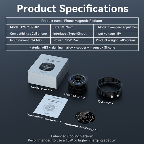 TELESIN Magnetic Cooler for Smartphones and Tablets (Cooling Only) P9-MPR-02-P