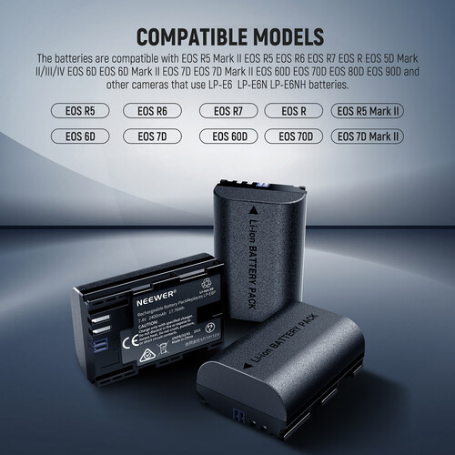Neewer LP-E6P/LP-E6NH Kit with 3 Batteries and 3-Bay LCD USB Charger