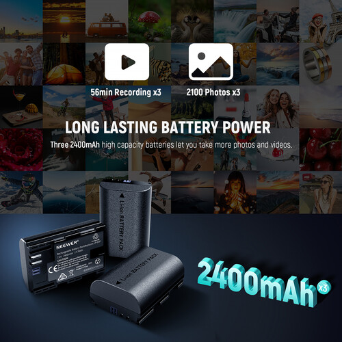 Neewer LP-E6P/LP-E6NH Kit with 3 Batteries and 3-Bay LCD USB Charger