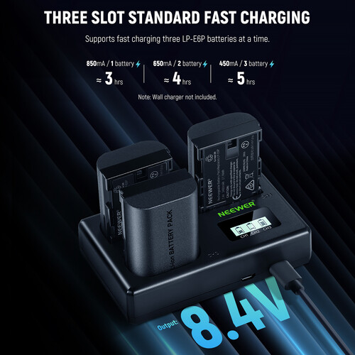 Neewer LP-E6P/LP-E6NH Kit with 3 Batteries and 3-Bay LCD USB Charger