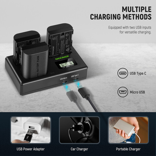 Neewer LP-E6P/LP-E6NH Kit with 3 Batteries and 3-Bay LCD USB Charger