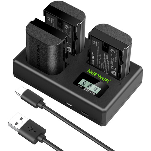 Neewer LP-E6P/LP-E6NH Kit with 3 Batteries and 3-Bay LCD USB Charger