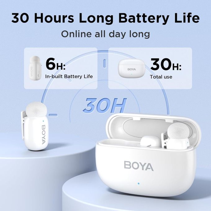 BOYA Mini 13 For ( Andriod Type C and I phone IOS ) Dual Wireless Microphone With Charging Case "White"
