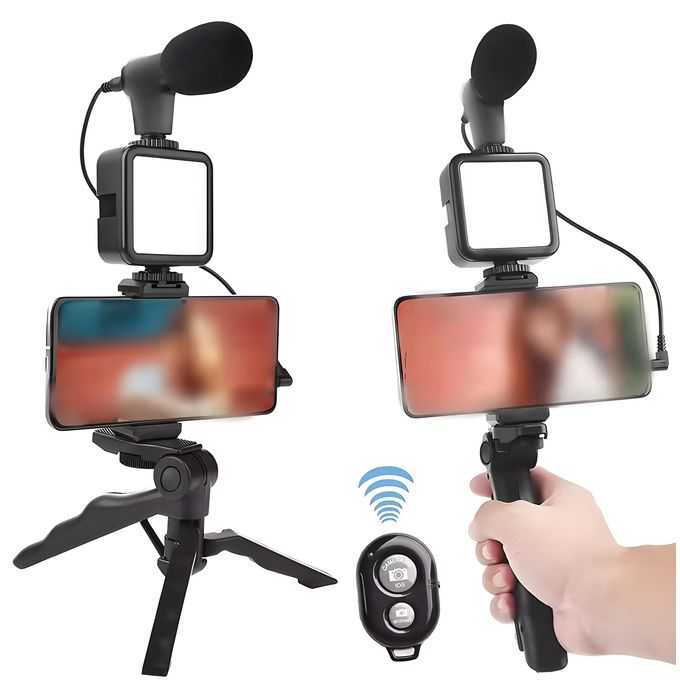 PLOKAMA Flexible Tripod With LED Light, High-Quality Microphone, And Remote Control - Ideal For Video Shooting - Lightweight And Easy To Use - Model PK-771