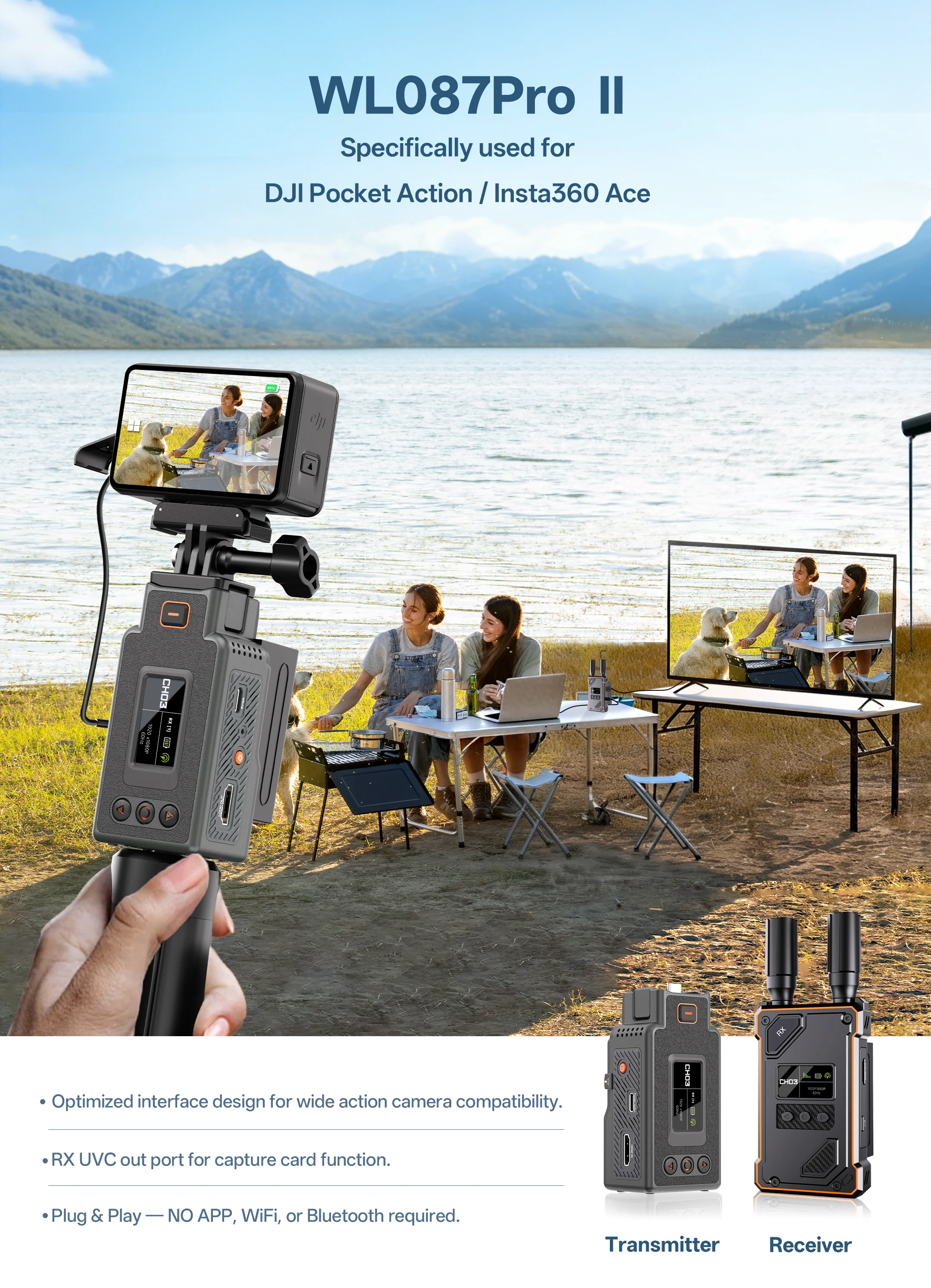 VRRIIS WL087PRO II Wireless Video Transmitter – Compatible with DJI Osmo Pocket/Action & Insta360