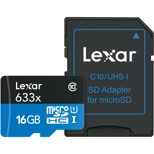 Lexar 16GB High-Performance UHS-I microSDHC Memory Card with SD Adapter