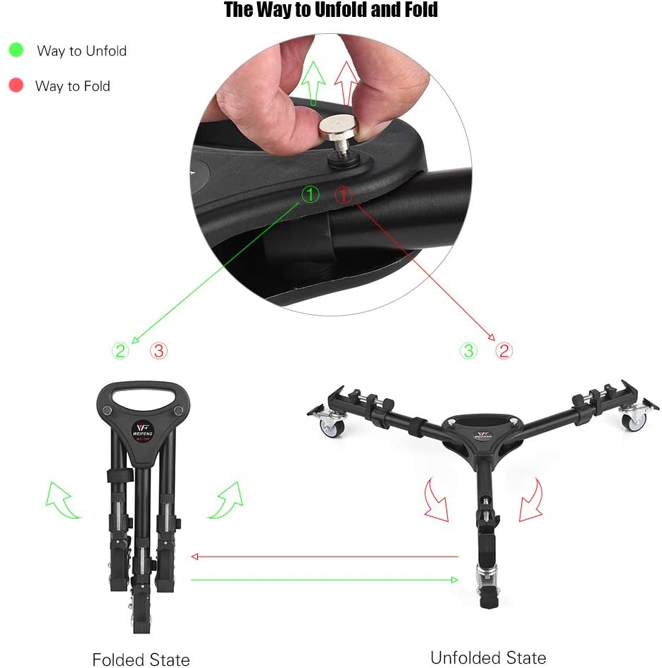 Weifeng WT-700 Professional 3-Wheel Pulley Tripod Dolly Universal Folding Camera Tripod Dolly