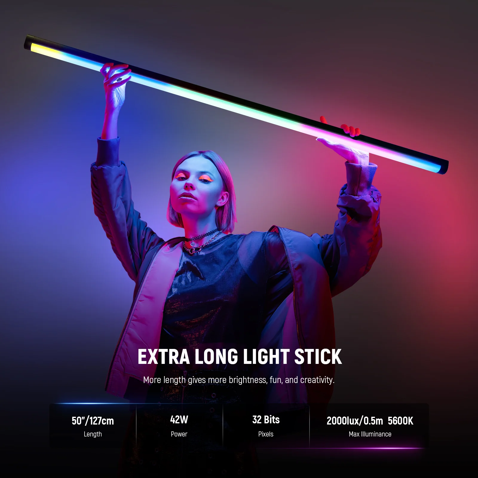 مصباح أنبوبي NEEWER TL120C RGB بقوة 42 واط مع تحكم APP/2.4G/DMX