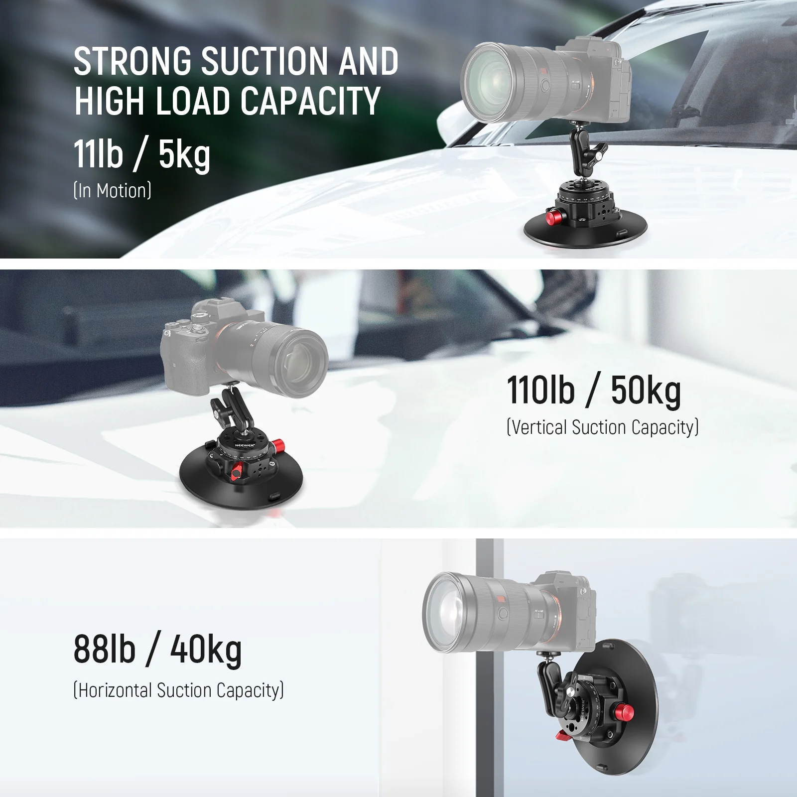 NEEWER CA013 6" Camera Suction Mount with Ball Head Magic Arm