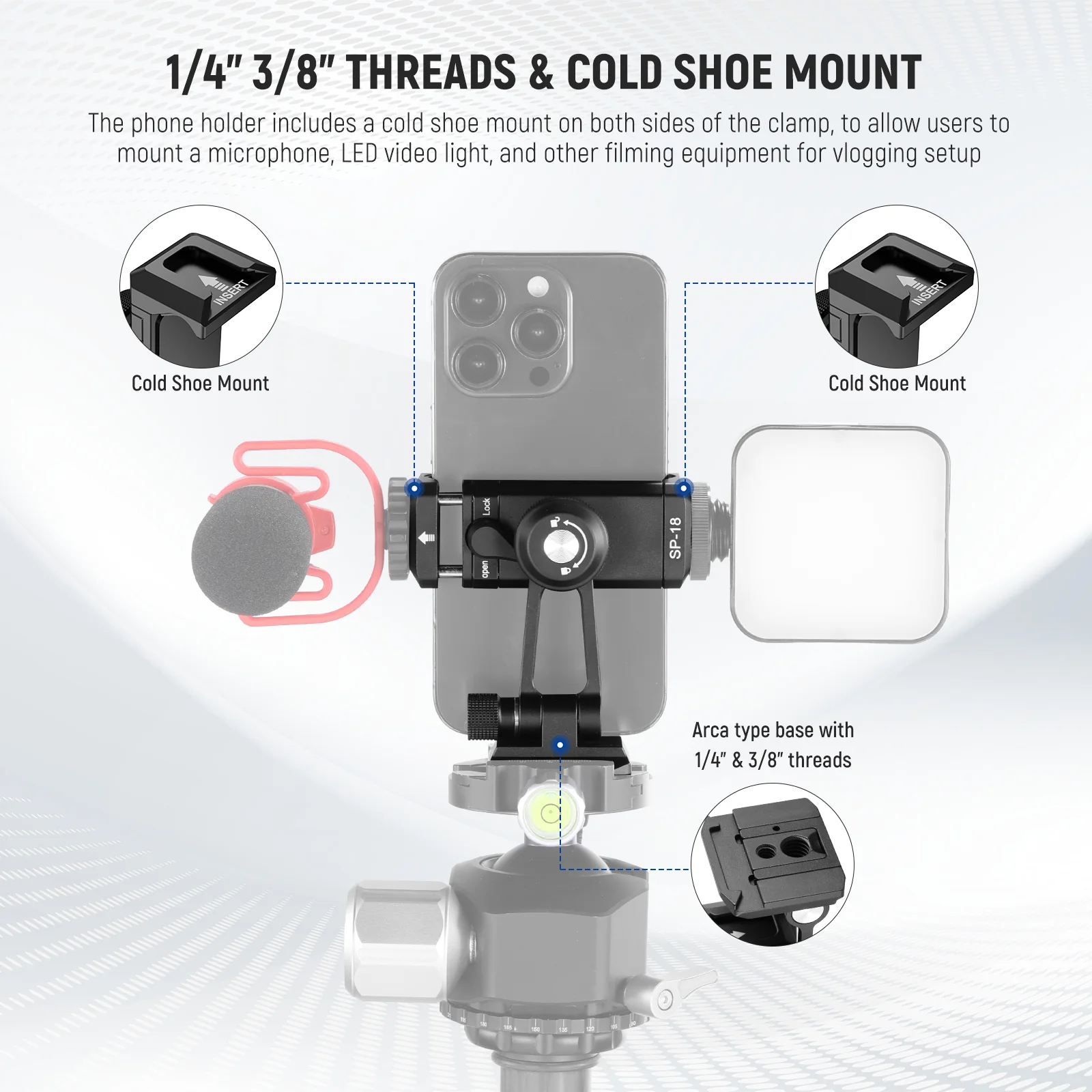 NEEWER SP-18 Phone Tripod Mount Adapter with Arca Type QR Base