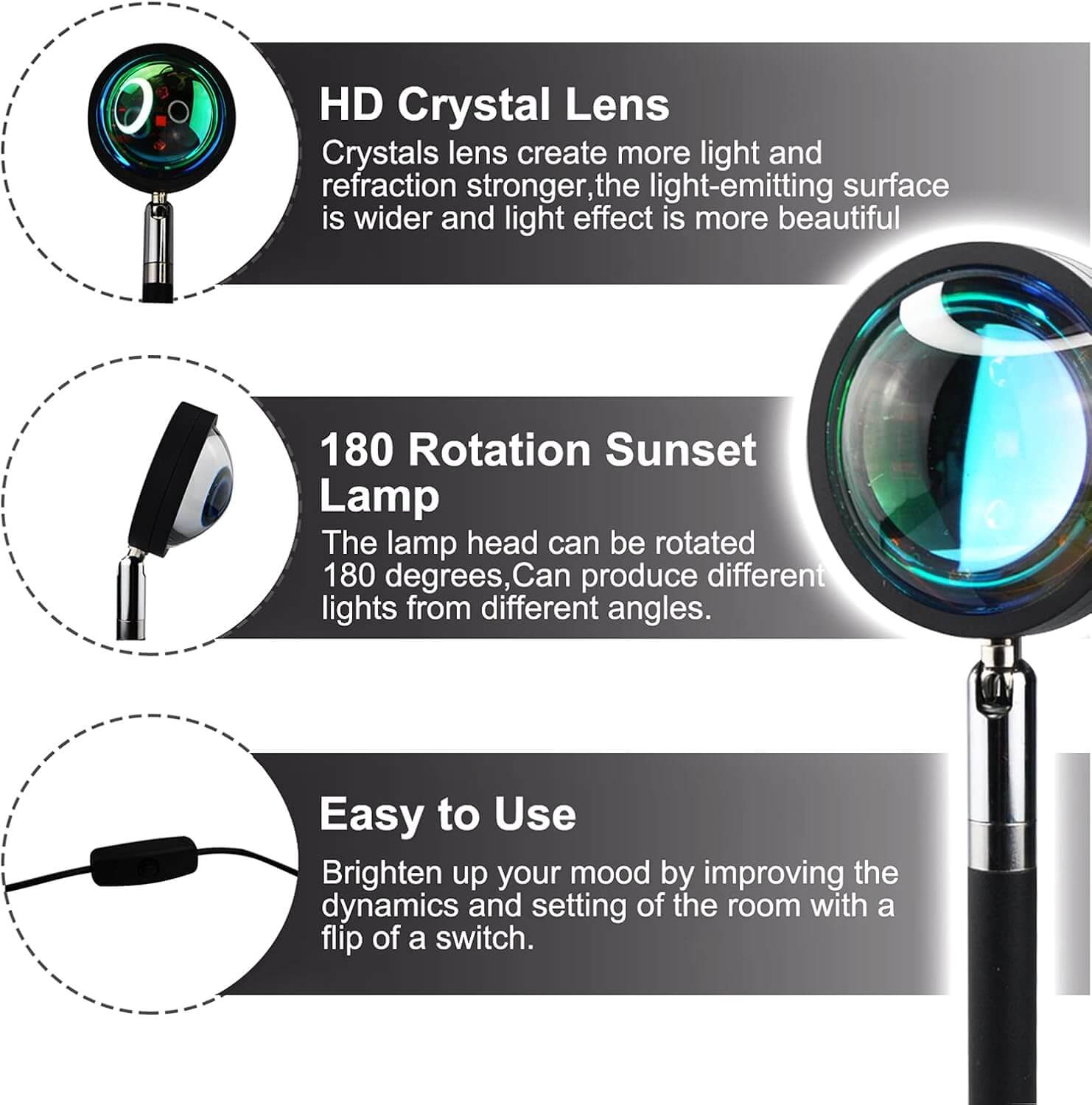 FC-16C1 Sunset Lamp Projector 360° Rotation – Multi-Color LED USB Night Light