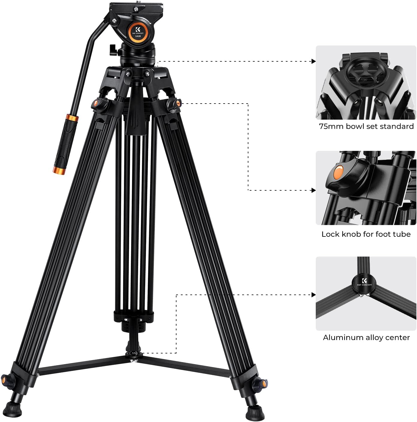 K&F Concept 72″ Heavy Duty Video Tripod Fluid Head Aluminum (KF09.121) K&F Concept 72″ Heavy Duty Video Tripod Fluid Head Aluminum (KF09.121)