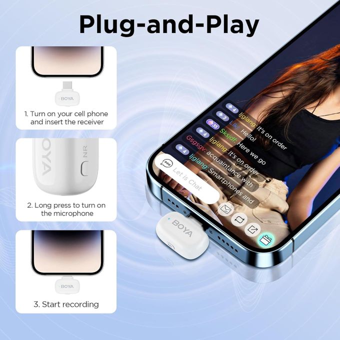 BOYA Mini 13 For ( Andriod Type C and I phone IOS ) Dual Wireless Microphone With Charging Case "White"