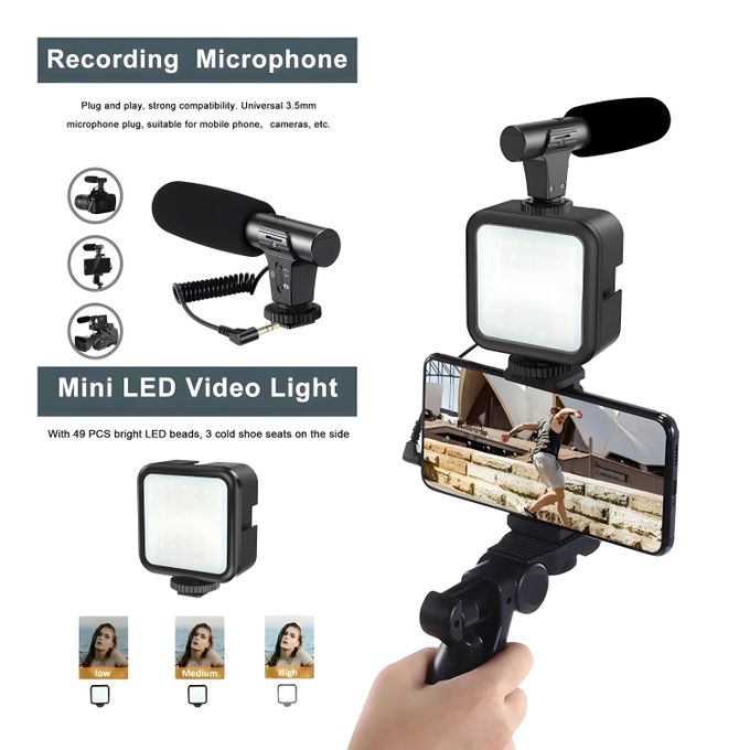 PLOKAMA Flexible Tripod With LED Light, High-Quality Microphone, And Remote Control - Ideal For Video Shooting - Lightweight And Easy To Use - Model PK-771